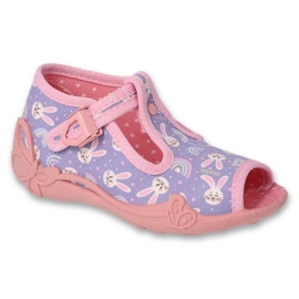 Befado children's slippers with a clasp 213P143 purple bunnies