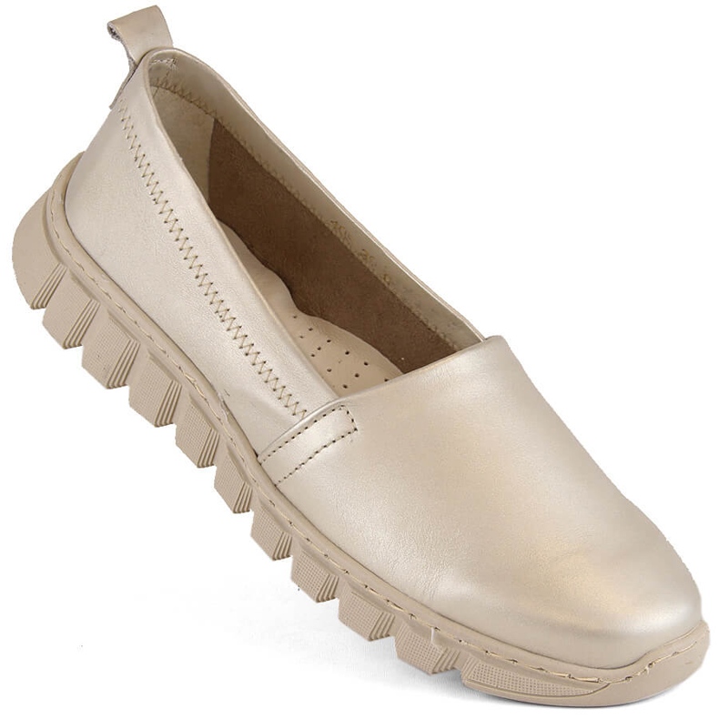 Leather comfortable women's gold slip-on shoes Helios 405.27 beige Leather comfortable women's gold slip-on shoes Helios 405.27 beige