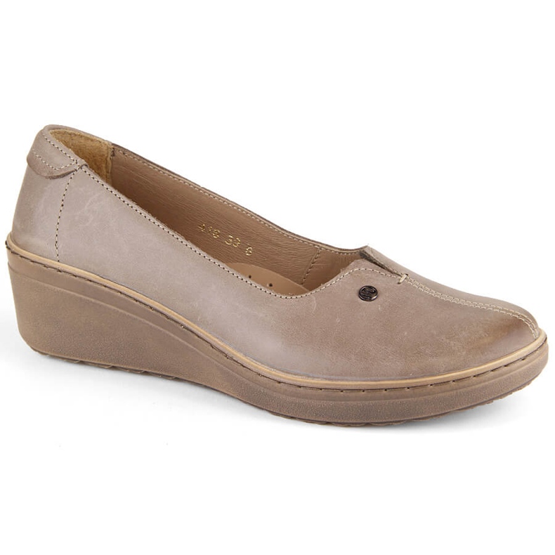 Leather comfortable women's slip-on wedge shoes, beige Helios 416.02