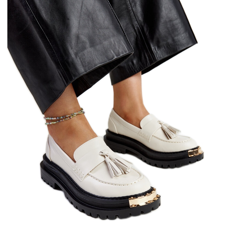 Light beige massive moccasins with gold inserts by Tuga