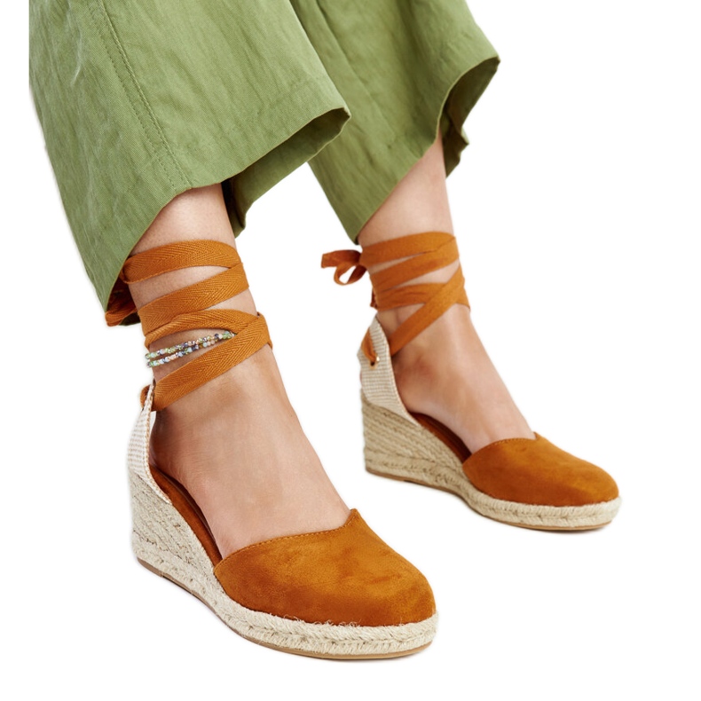 Brown lace-up espadrilles with a Blagica wedge