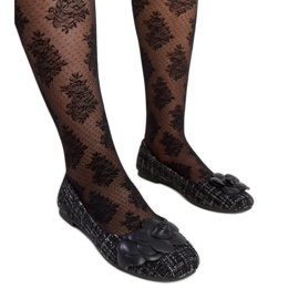 Black ballet flats with a decorative Mateja flower Black ballet flats with a decorative Mateja flower
