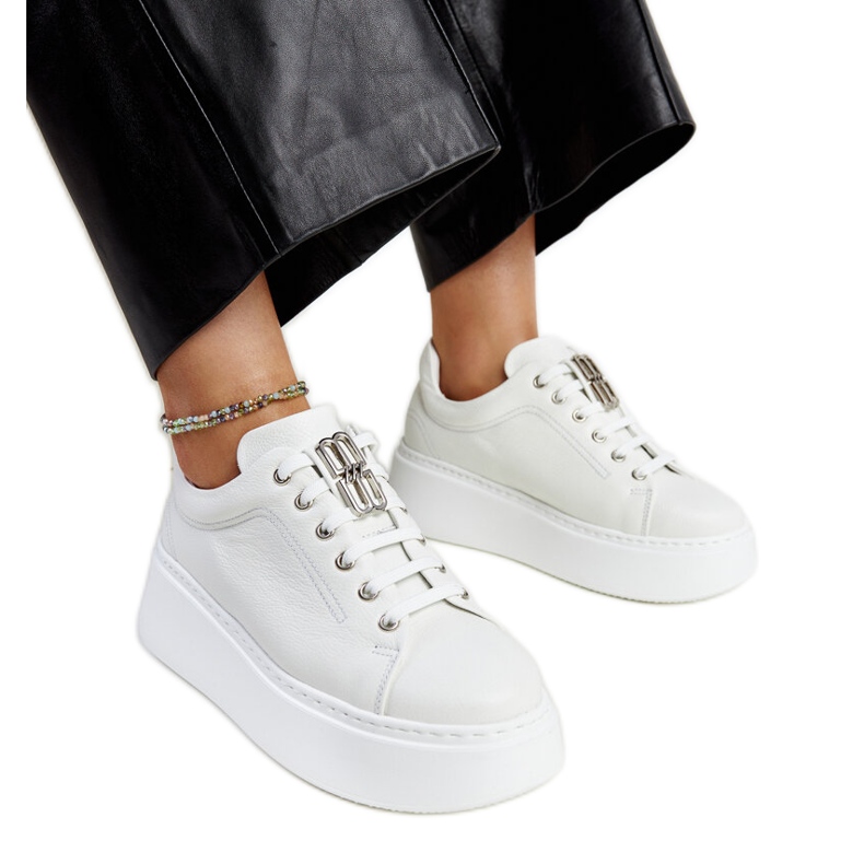 White leather sneakers golden decoration Karino