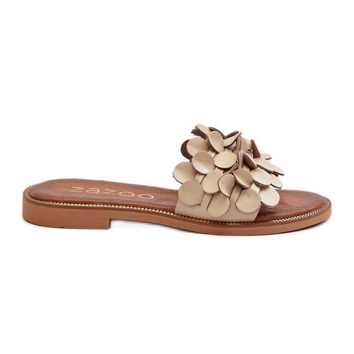 Zazoo 40381 Women's Leather Flip-Flops with a Flat Heel, Beige