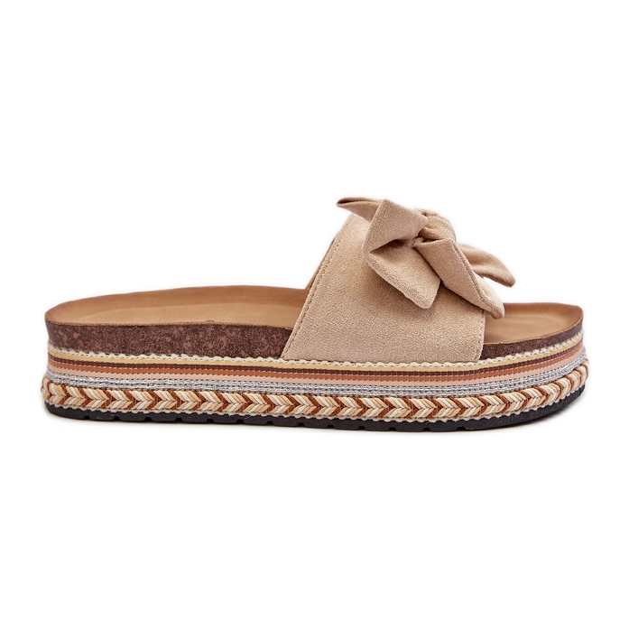 Beige Women's Flip-Flops On A Platform With A Bow Evatria