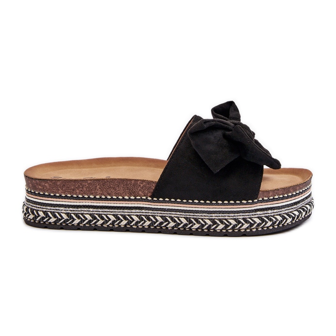 Women's Platform Flip-Flops With a Bow, Black Evatria