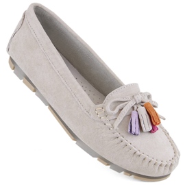 Women's leather suede moccasins with fringes, beige Filippo DP6136