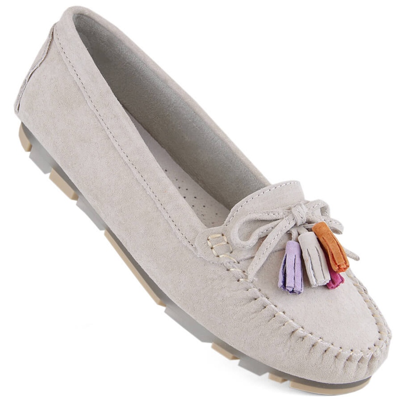 Women's leather suede moccasins with fringes, beige Filippo DP6136