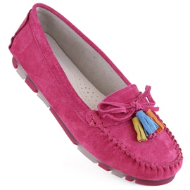 Women's leather suede moccasins with fringes fuchsia Filippo DP6136 pink