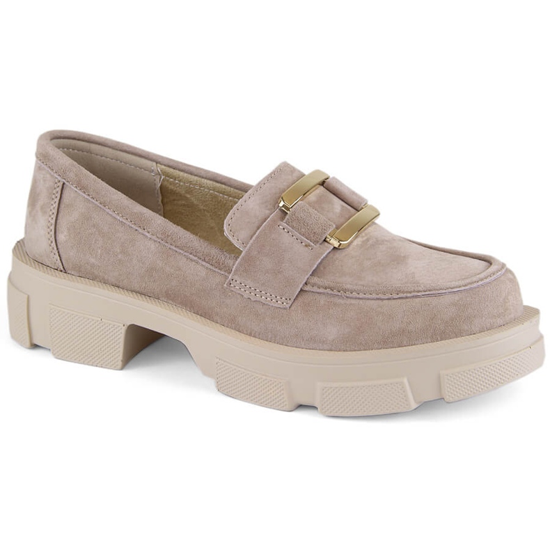 Leather suede shoes, women's beige moccasins Filippo DP6099