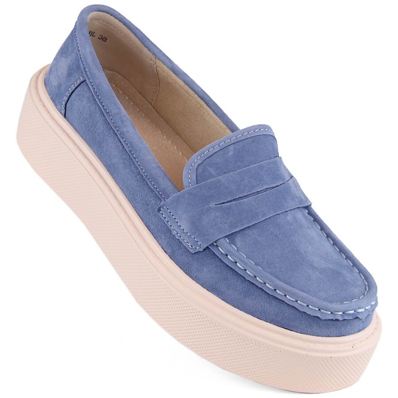 Leather suede shoes, women's moccasins on the platform, blue Filippo DP6152