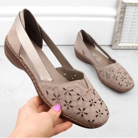 Leather comfortable women's summer slip-on shoes, beige Rieker 41356-60