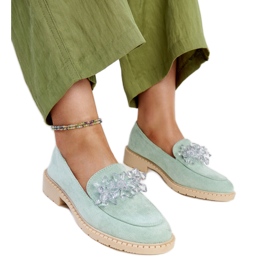 Light green suede loafers with Zemzem crystals