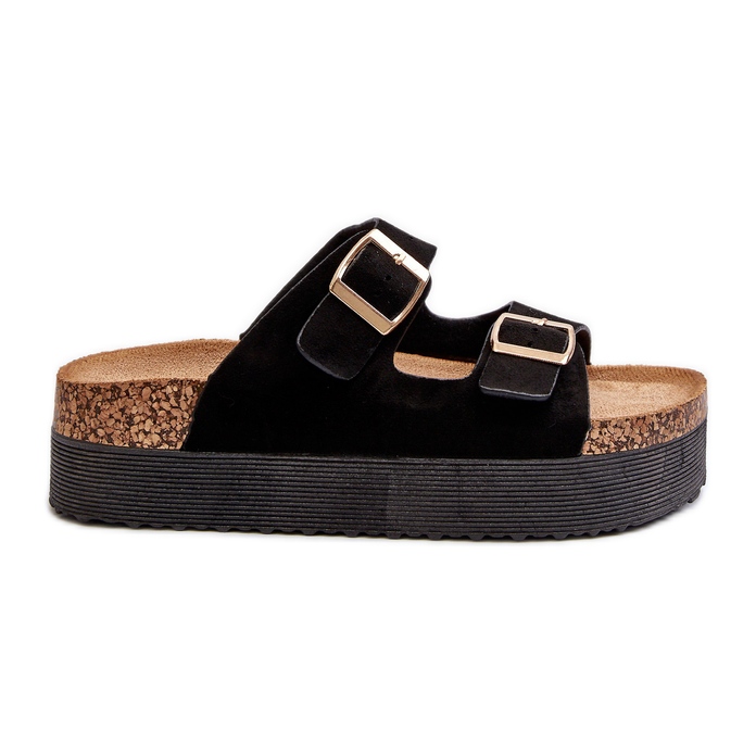 Women's Platform Flip Flops With Buckles Black Lolpey