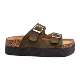 Women's Platform Flip-Flops With Buckles, Green Lolpey Women's Platform Flip-Flops With Buckles, Green Lolpey