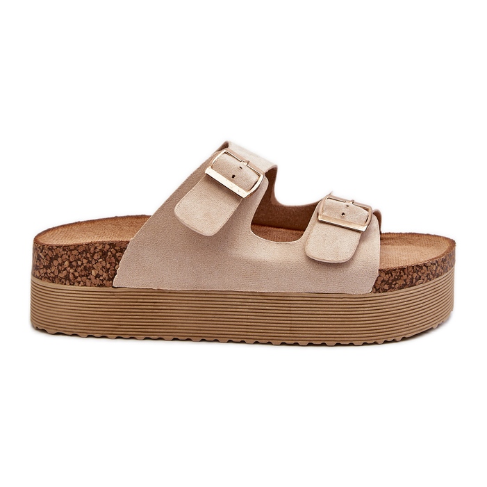 Women's Platform Flip Flops With Buckles Beige Lolpey