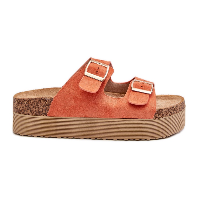 Women's Platform Flip Flops With Buckles Orange Lolpey