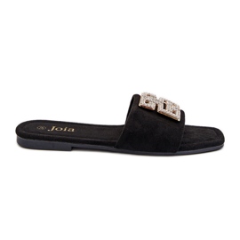 Women's Flat-Heeled Flip-Flops With Decoration, Black Inaile