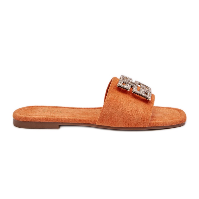 Women's Flat-Heeled Flip-Flops With Decoration, Orange Inaile