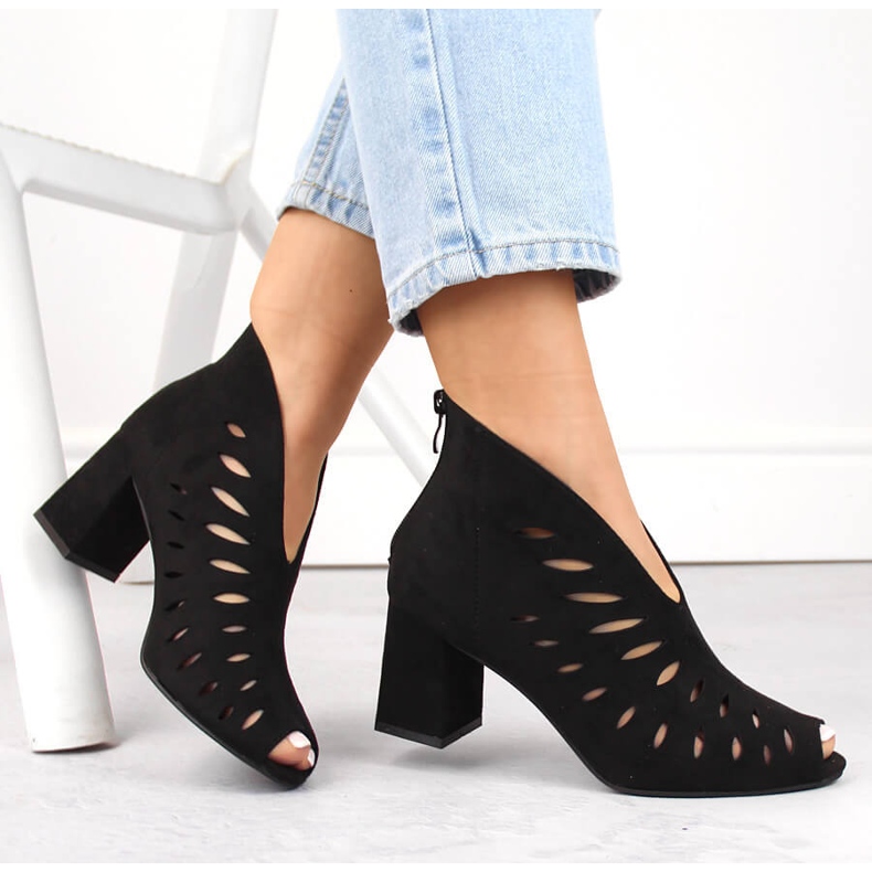 Women's suede openwork boots with open toe, black Potocki LE20318