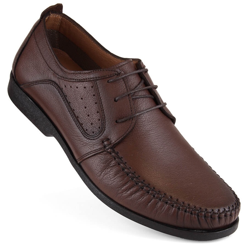 Leather men's shoes, lace-up moccasins, brown, T.Sokolski W21-900