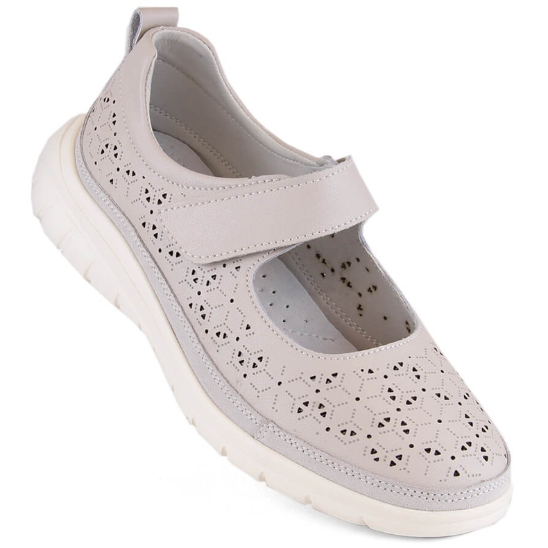 Women's leather openwork shoes with velcro, beige Filippo DP6073