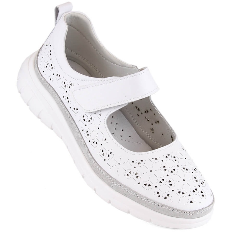 Women's leather openwork shoes with velcro, white Filippo DP6073