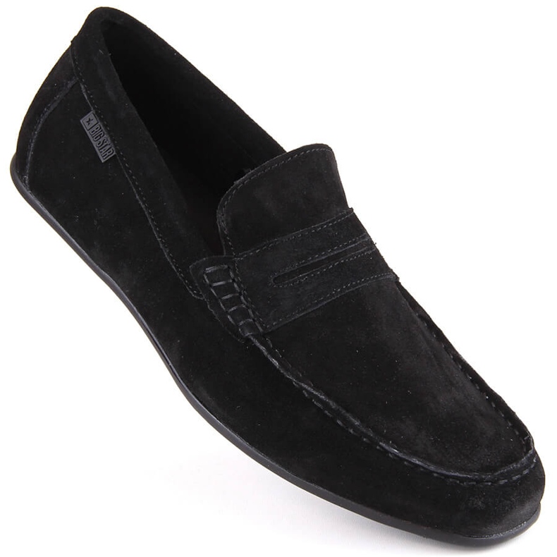 Leather suede shoes, men's black moccasins Big Star NN174224 Leather suede shoes, men's black moccasins Big Star NN174224