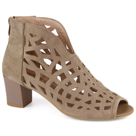 M. DASZYŃSKI Suede women's openwork ankle boots, beige, open toe M.Daszyński MR1954-15 M. DASZYŃSKI Suede women's openwork ankle boots, beige, open toe M.Daszyński MR1954-15