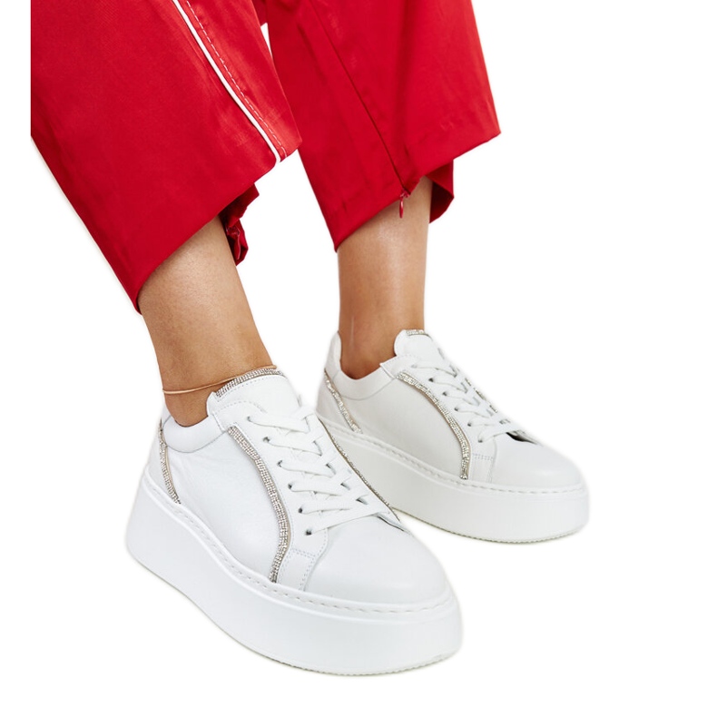 Karino white leather sneakers with rhinestones