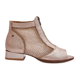 Leather Women's Boots On Flat Heels With Open Toes Maciejka 06413-25 Gold beige Leather Women's Boots On Flat Heels With Open Toes Maciejka 06413-25 Gold beige