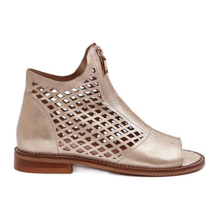 Zazoo 977/L Leather Openwork Sandals With Zipper, Gold golden Zazoo 977/L Leather Openwork Sandals With Zipper, Gold golden