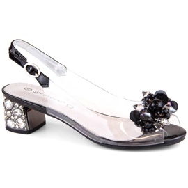 Transparent women's sandals with beads, black Potocki WS43300