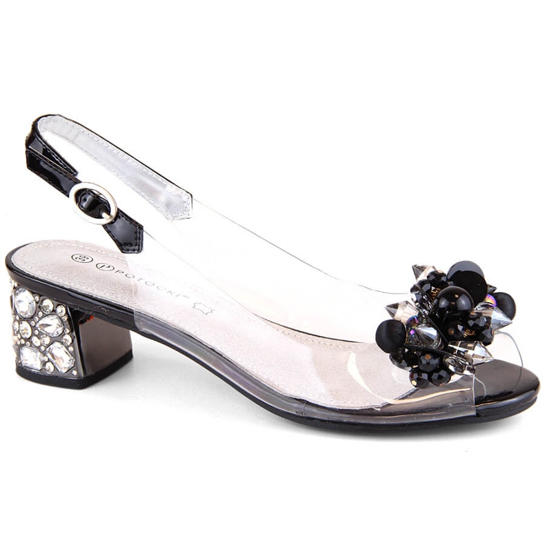 Transparent women's sandals with beads, black Potocki WS43300