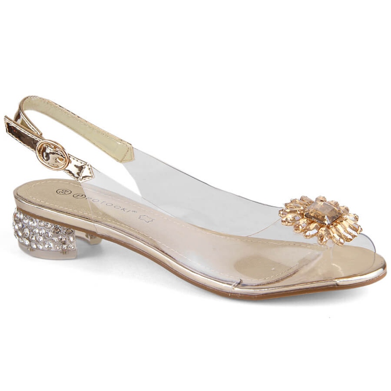 Transparent women's sandals with gold zircons Potocki WS43301 golden