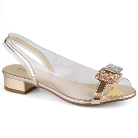 Transparent patent leather women's sandals with gold zircons Potocki WS43303 golden