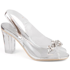 Transparent women's high-heeled sandals with silver zircons Potocki WS43305 Transparent women's high-heeled sandals with silver zircons Potocki WS43305