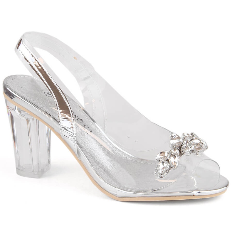 Transparent women's high-heeled sandals with silver zircons Potocki WS43305