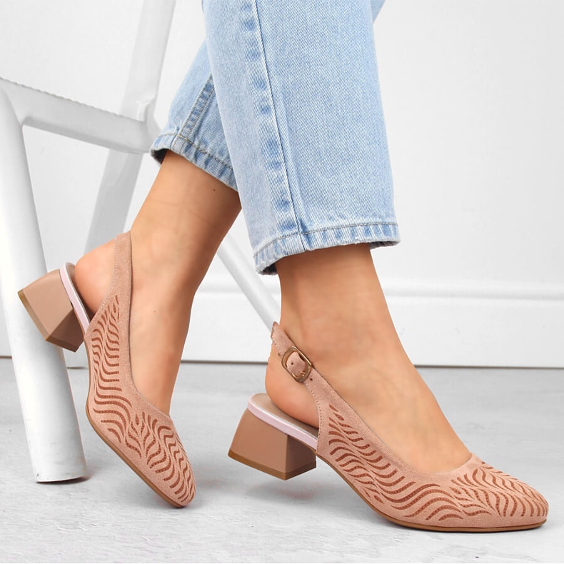 Women's suede full low-heeled sandals, pink Jezzi RMR2263-4