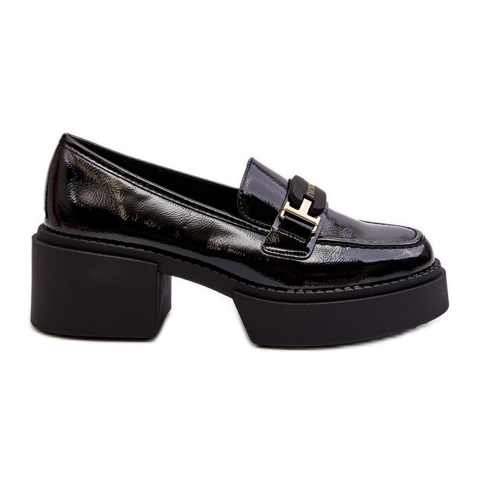 Vinceza Women's Patent Leather Moccasins with Massive Heels, Black Ridulvi