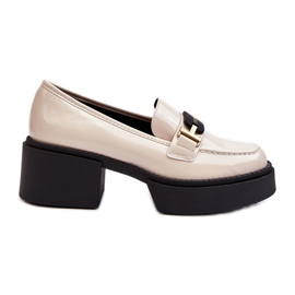 Vinceza Women's Patent Leather Loafers with Chunky Heels, Light Beige Ridulvi Vinceza Women's Patent Leather Loafers with Chunky Heels, Light Beige Ridulvi
