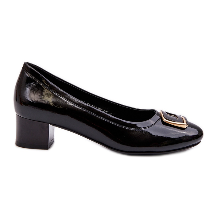 Vinceza Patent leather pumps on a block with a decoration, Black Enollia