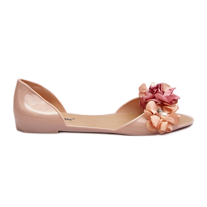 Women's Rubber Ballerinas With Flowers, Beige Junikla