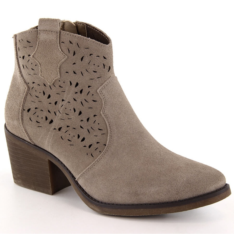 Women's openwork leather cowboy boots, beige S.Barski Women's openwork leather cowboy boots, beige S.Barski