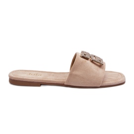 Women's Flat-Heeled Flip-Flops With Decoration, Beige Inaile