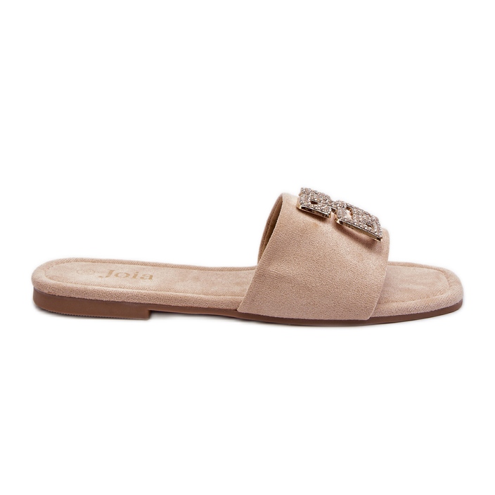 Women's Flat-Heeled Flip-Flops With Decoration, Beige Inaile