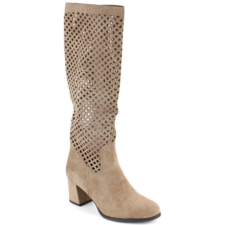 Jezzi W JEZ424 beige suede openwork boots
