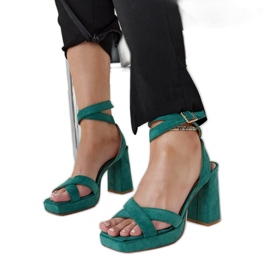 Green suede high-heeled Salla sandals