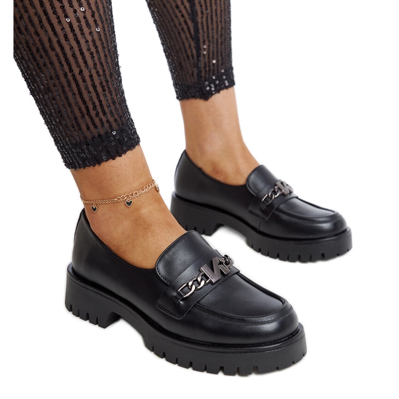 Black moccasins with a leather insert by Vinceza