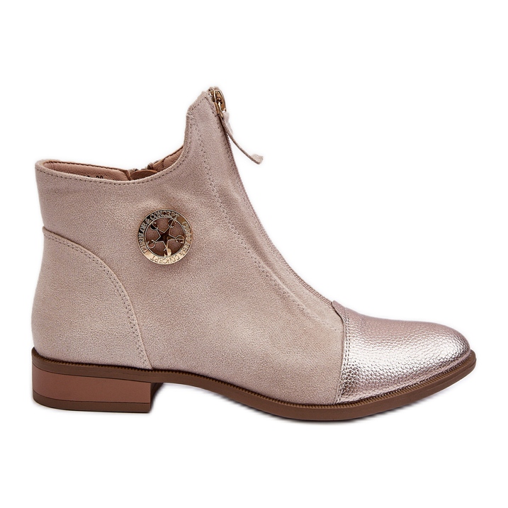 Women's Flat Boots with a Zipper, Beige Loratie